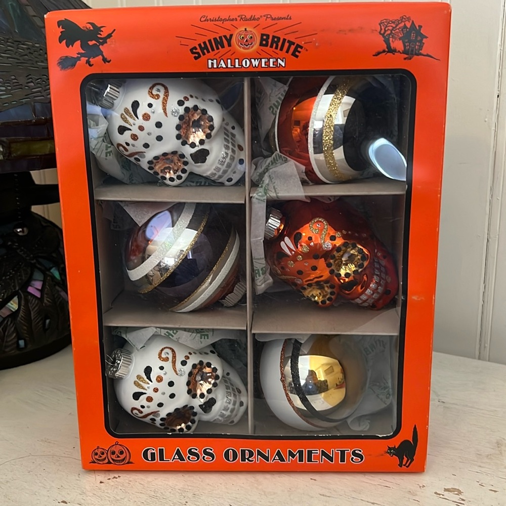 Shiny Brite Christopher Radko oversized glass Halloween ornaments skulls